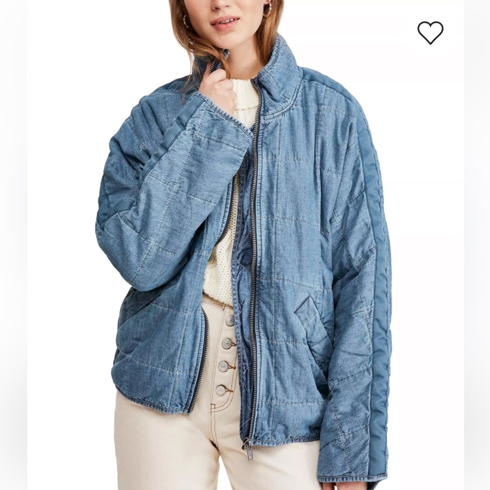 Free People Light Blue Quilted Denim Jacket